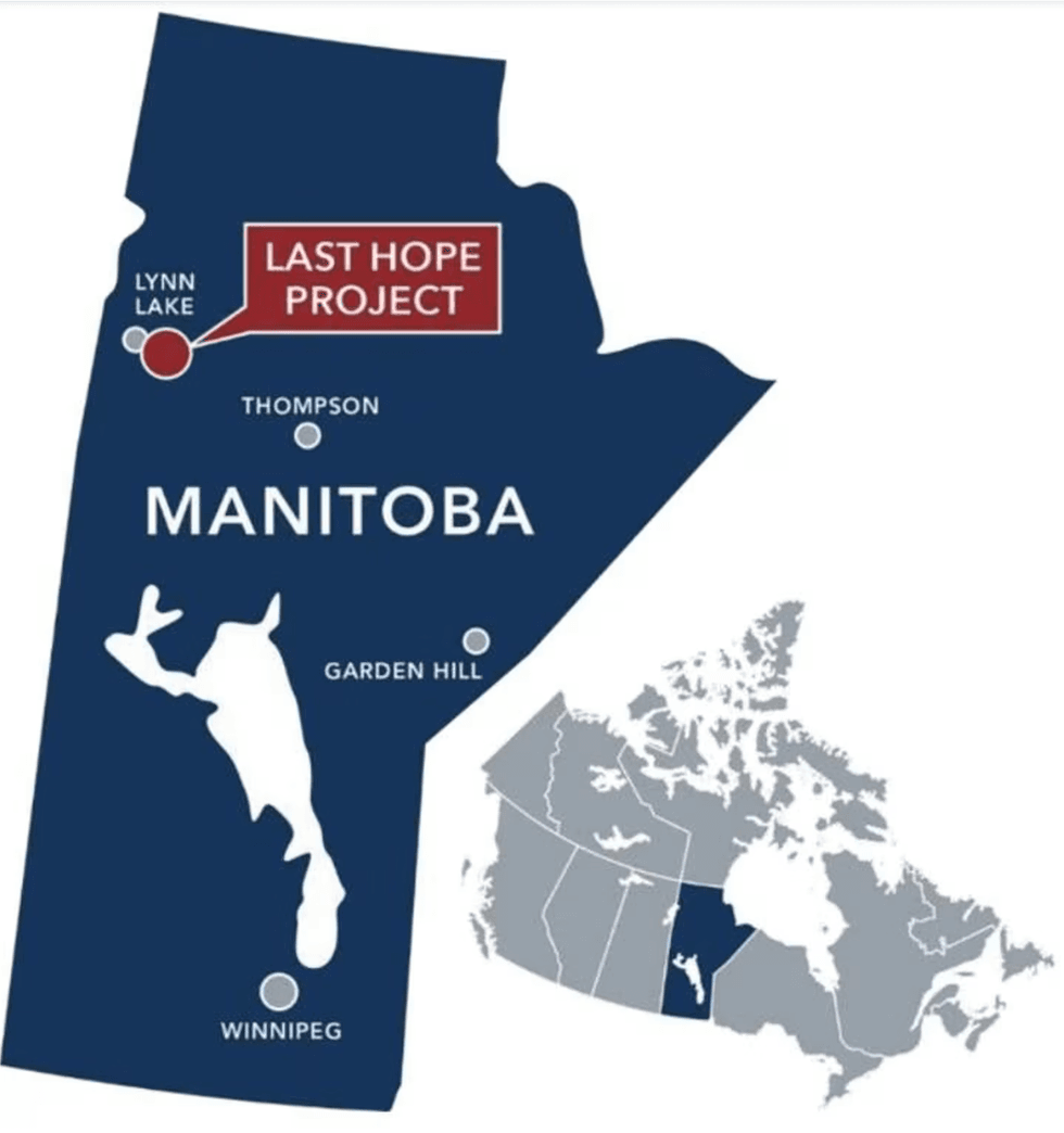55 North Mining's Last Hope Property Location Map