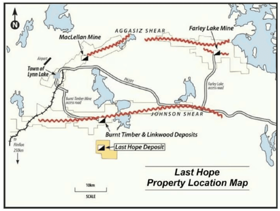 55 North Mining's Last Hope Property Location Map