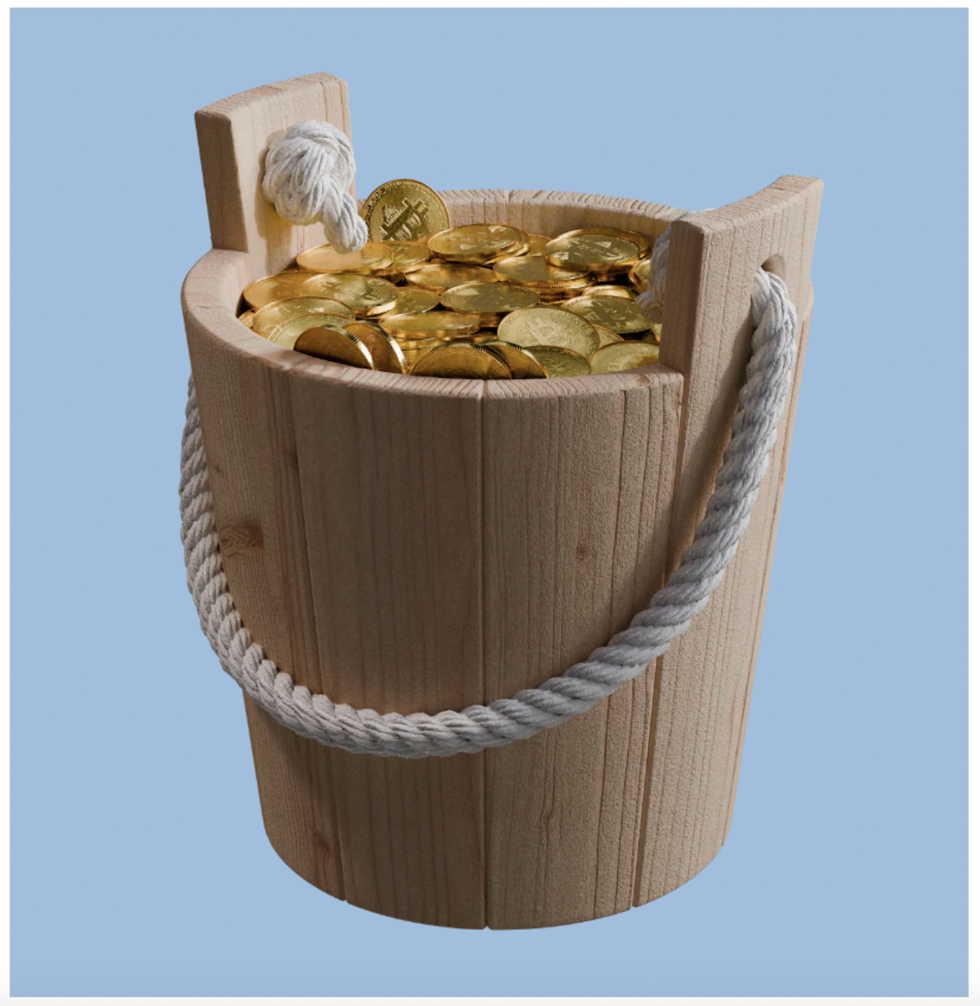 A bucket full of bitcoins