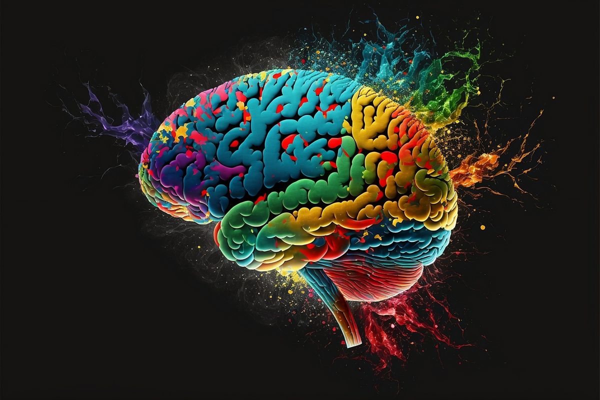 A colorful brain illustrating brain on pyschedelics.