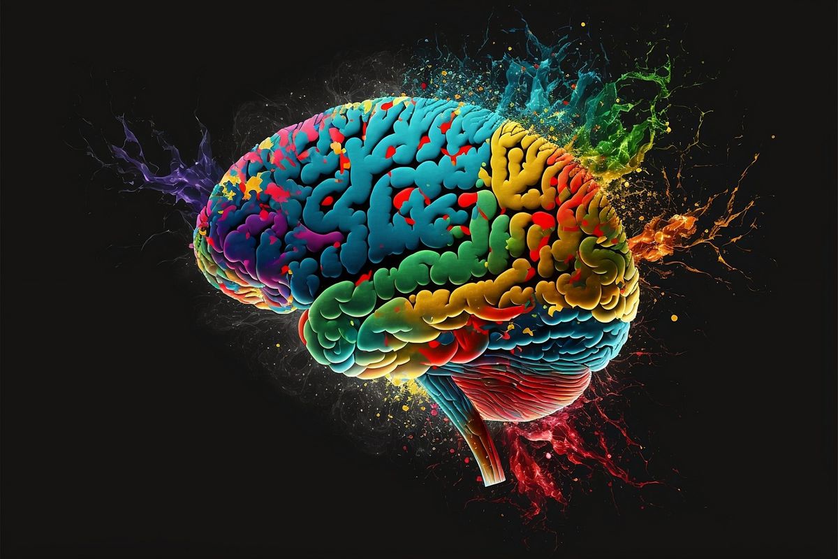A colorful brain illustrating brain on pyschedelics. 
