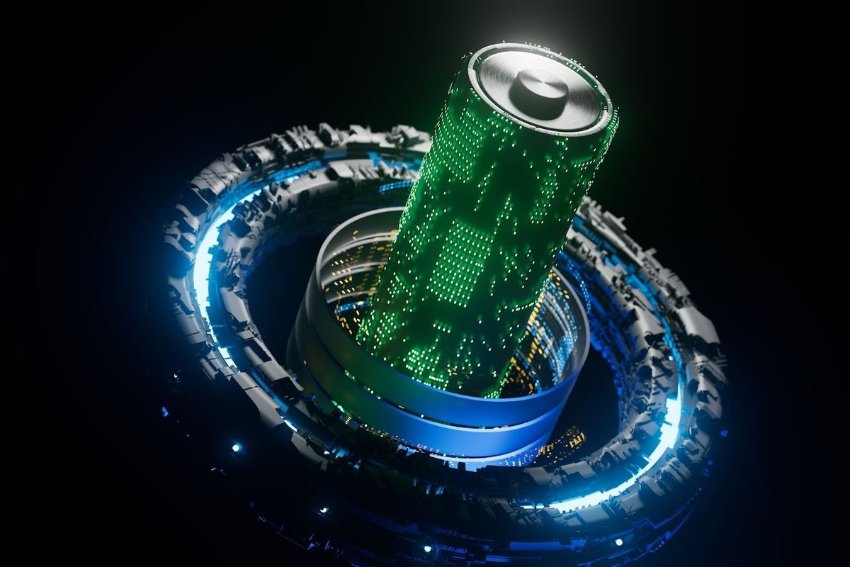 A green battery surrounded by rings.