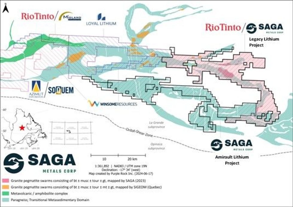 A map of the \u201cLithium Neighborhood\u201d at the Legacy Lithium Project in Quebec