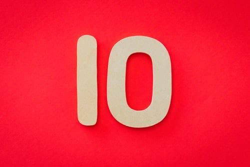a red background with a white number 10 