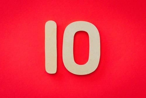 a red background with a white number 10