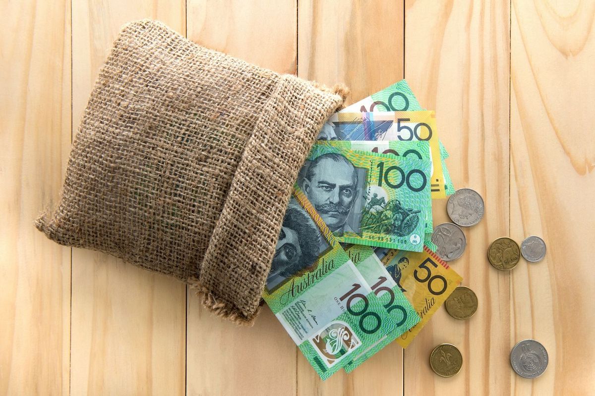 A sack full of Australian money.
