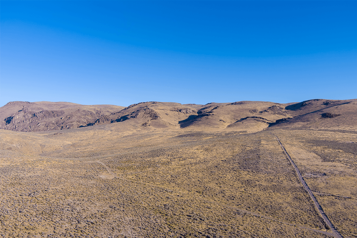Aerial view of a dirt road at Thacker Pass in Nevada, US.