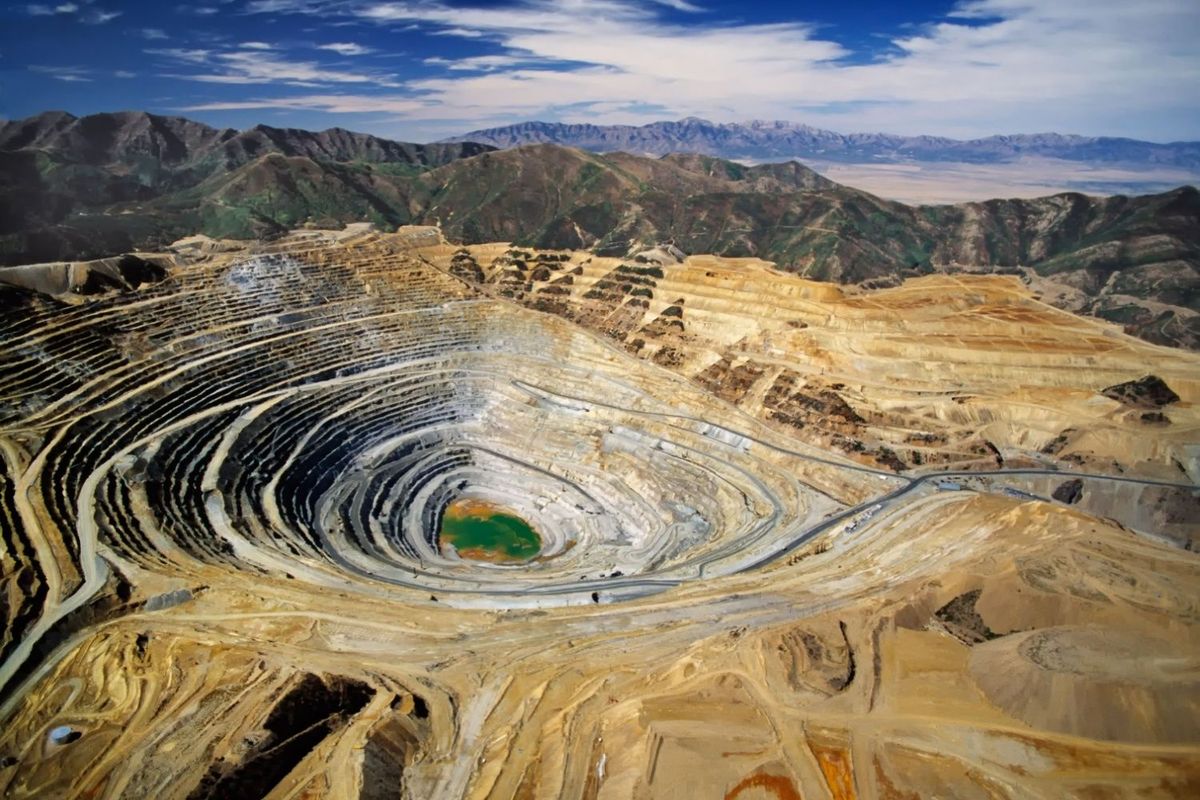 Aerial view of Kennecott Bingham Canyon mine, an open-pit copper mine.