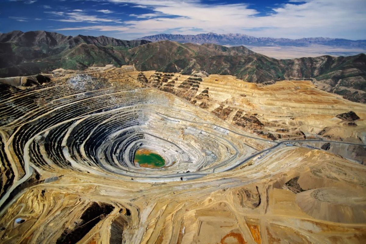 Aerial view of Kennecott's Bingham copper porphyry mine in Utah, United States.