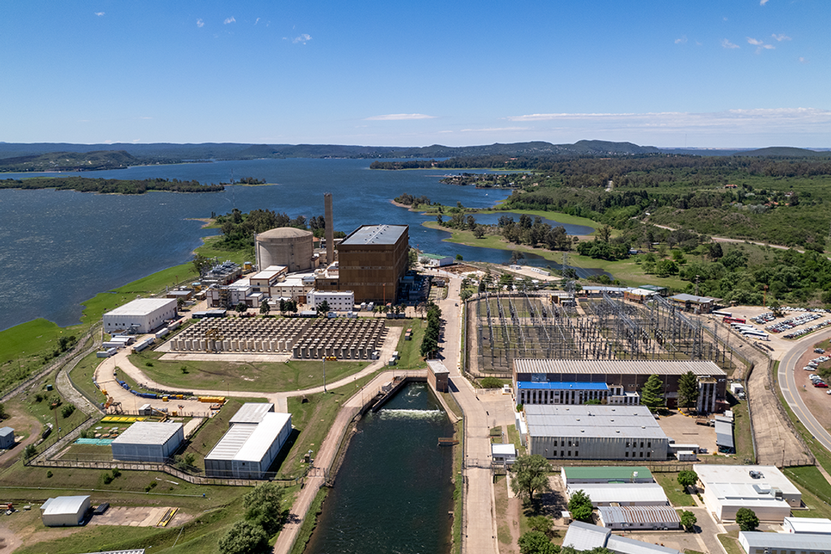 Aerial view of the Embalse nuclear power plant in Cordoba, Argentina.
