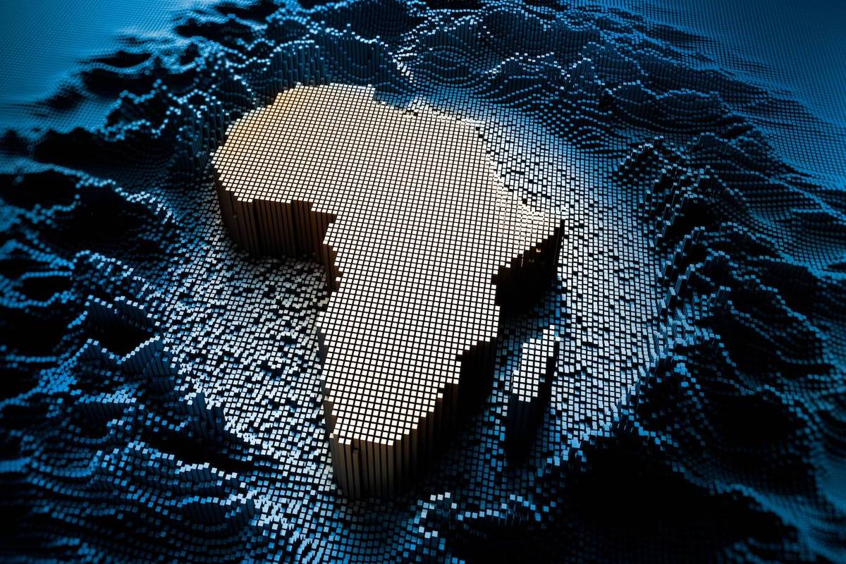 Africa continent formed by 3D blocks on a textured surface.
