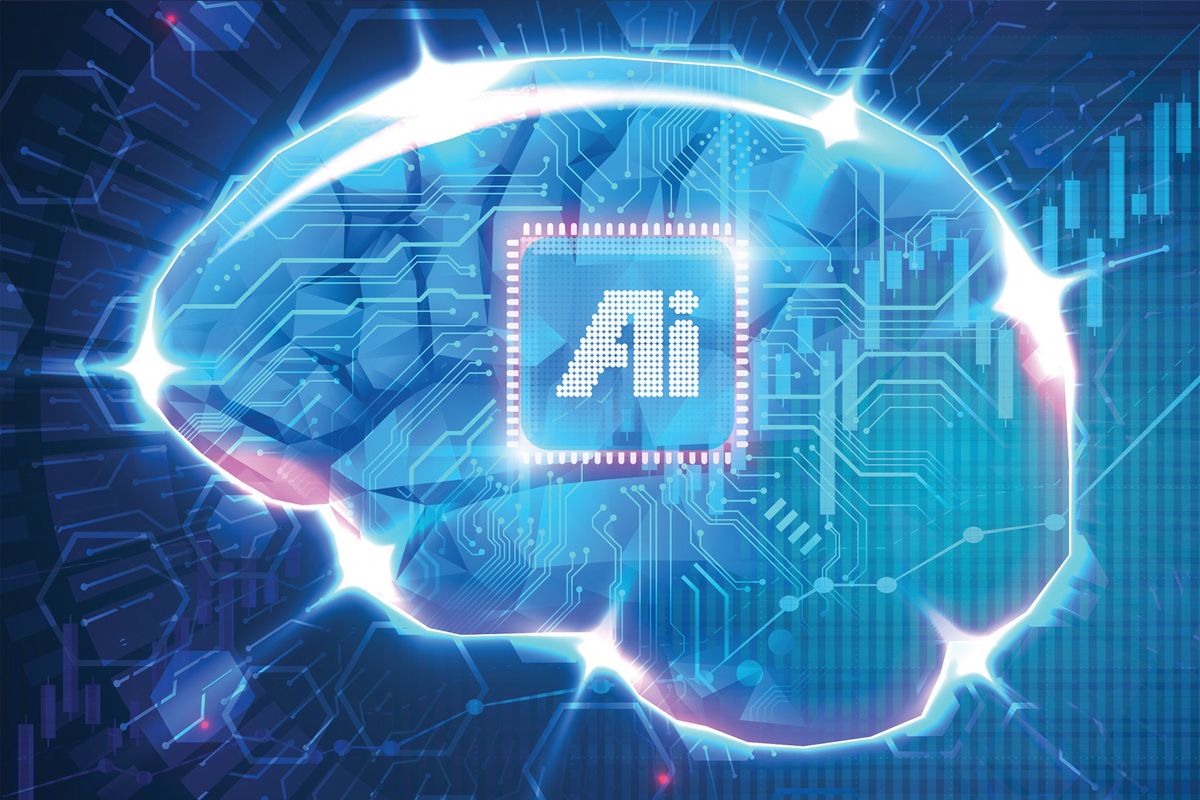 AI brain overlapping a stock chart.
