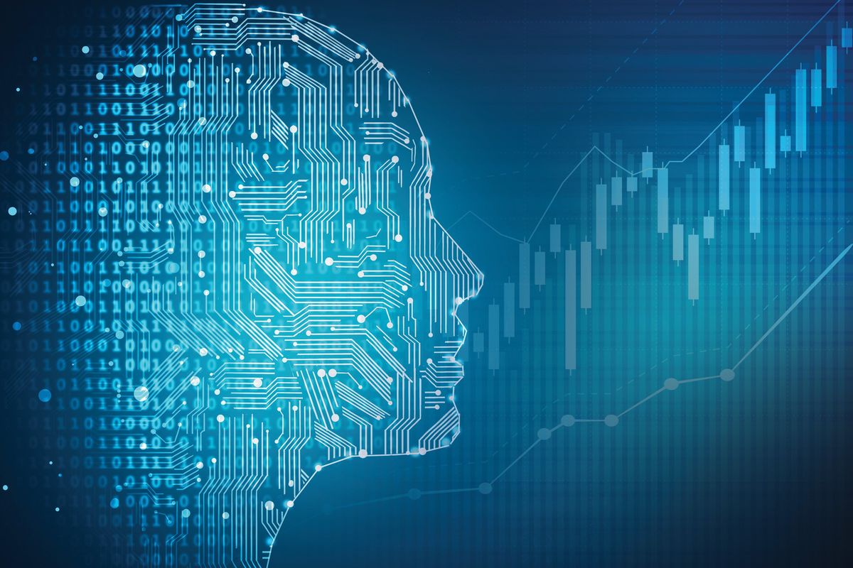 ai face and stock chart