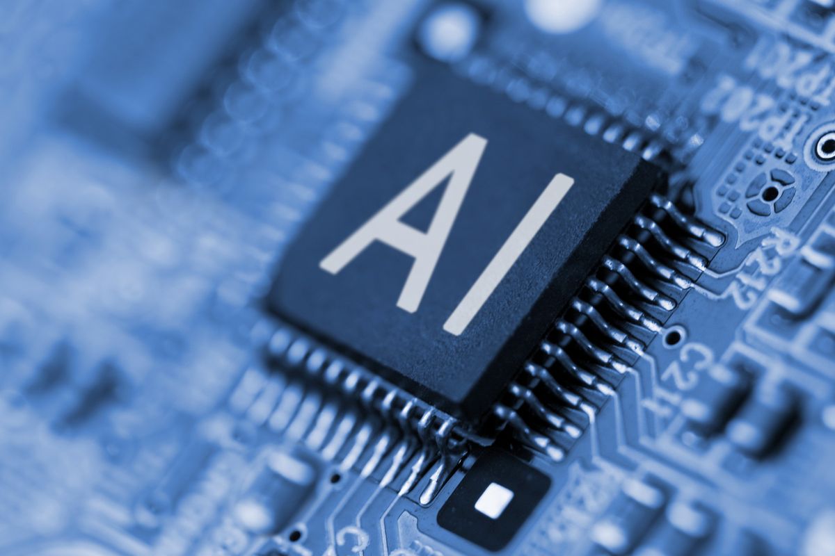 "AI" written on a computer chip. 