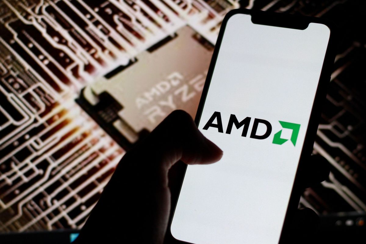 AMD logo displayed on cell phone.