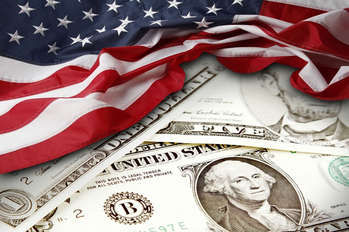 American flag and US dollars.