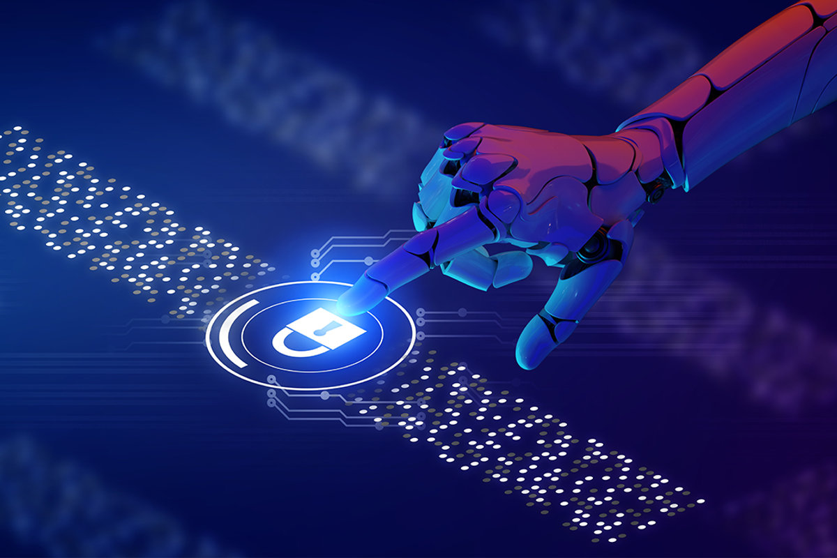 android hand touching digital lock symbol