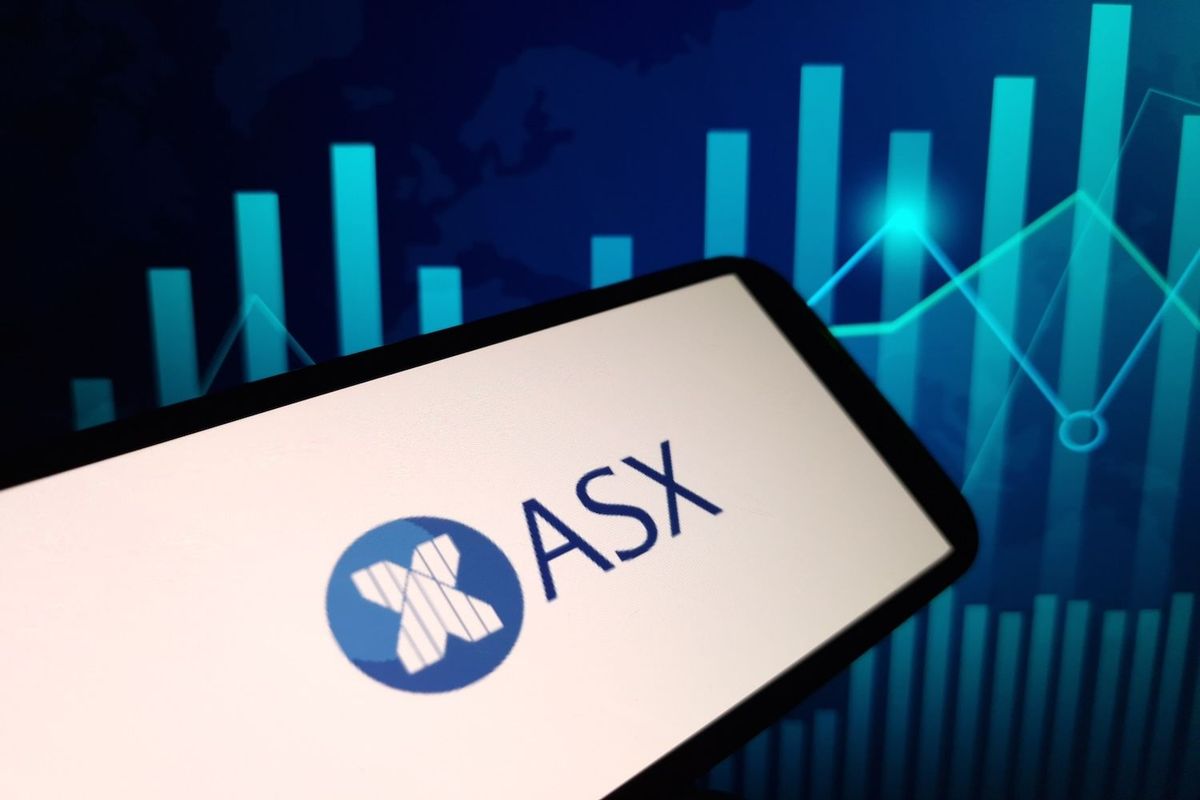 ASX logo on screen with a financial graph background.
