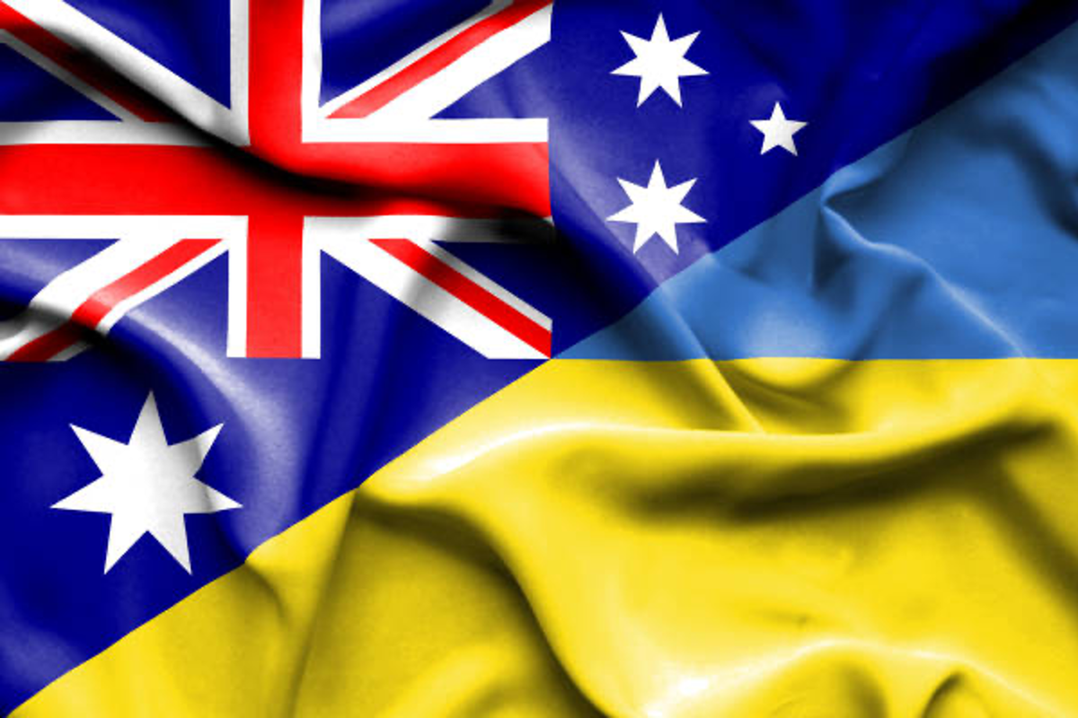 Australia and Ukraine flags side by side.