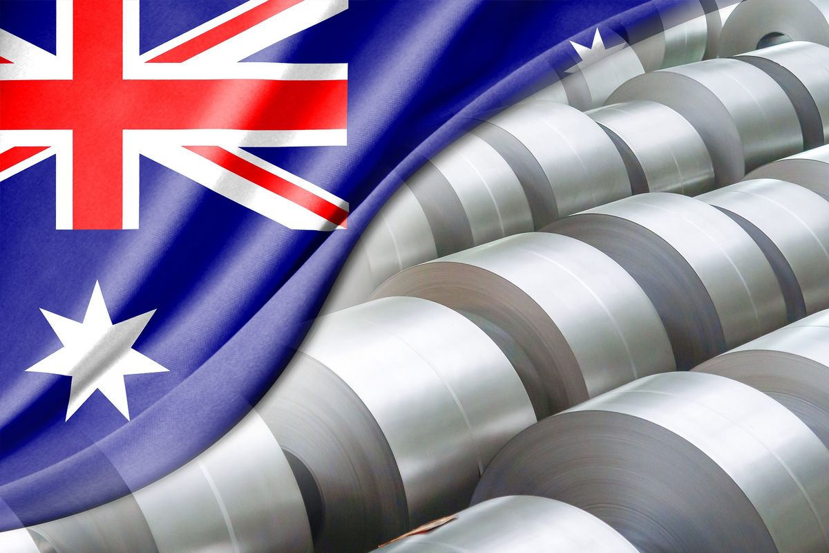 australia flag draped over rolls of nickel