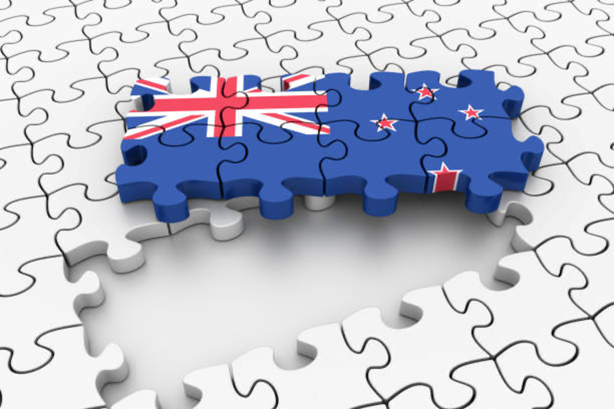 Australia flag puzzle piece fitting into a white puzzle.
