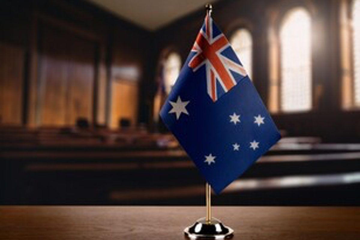 australian flag in court room.