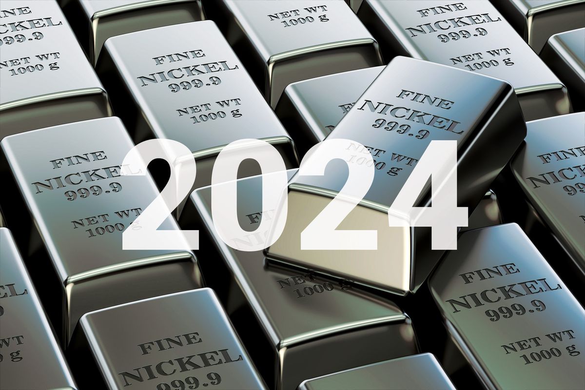 Bars of nickel overlayed with 2024 text.