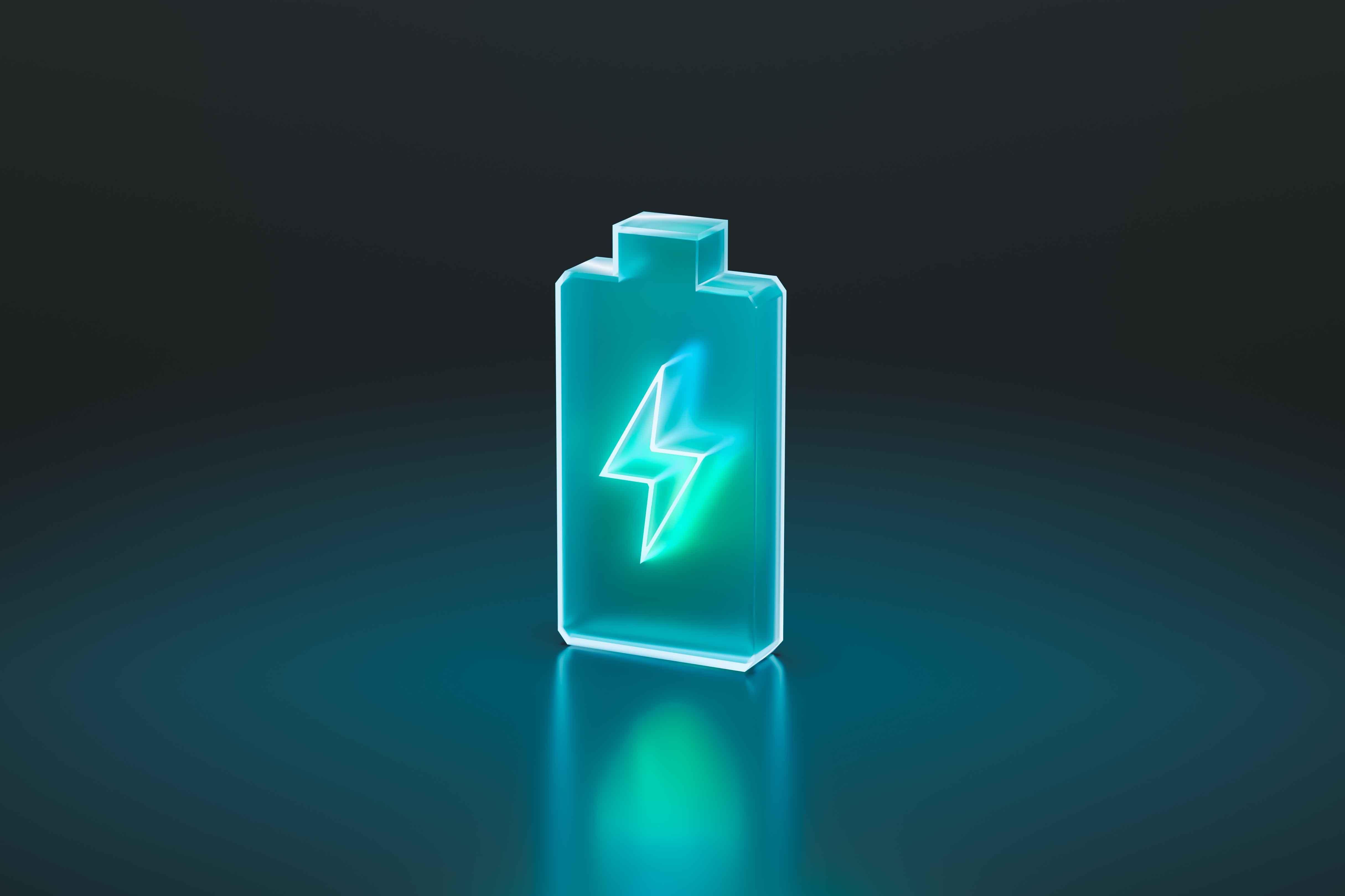 battery with glowing neon lightning symbol
