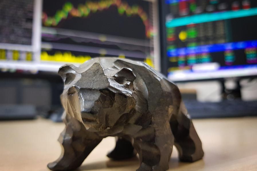 bear figurine with stock charts