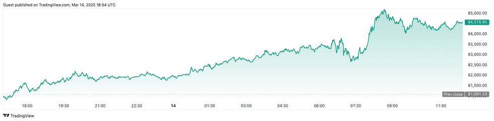 Bitcoin performance, March 14, 2025.