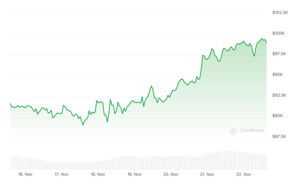 Bitcoin performance, November 16 to 22, 2024.