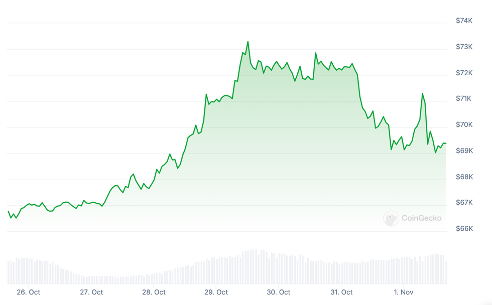 Bitcoin performance, October 26 to November 1, 2024.