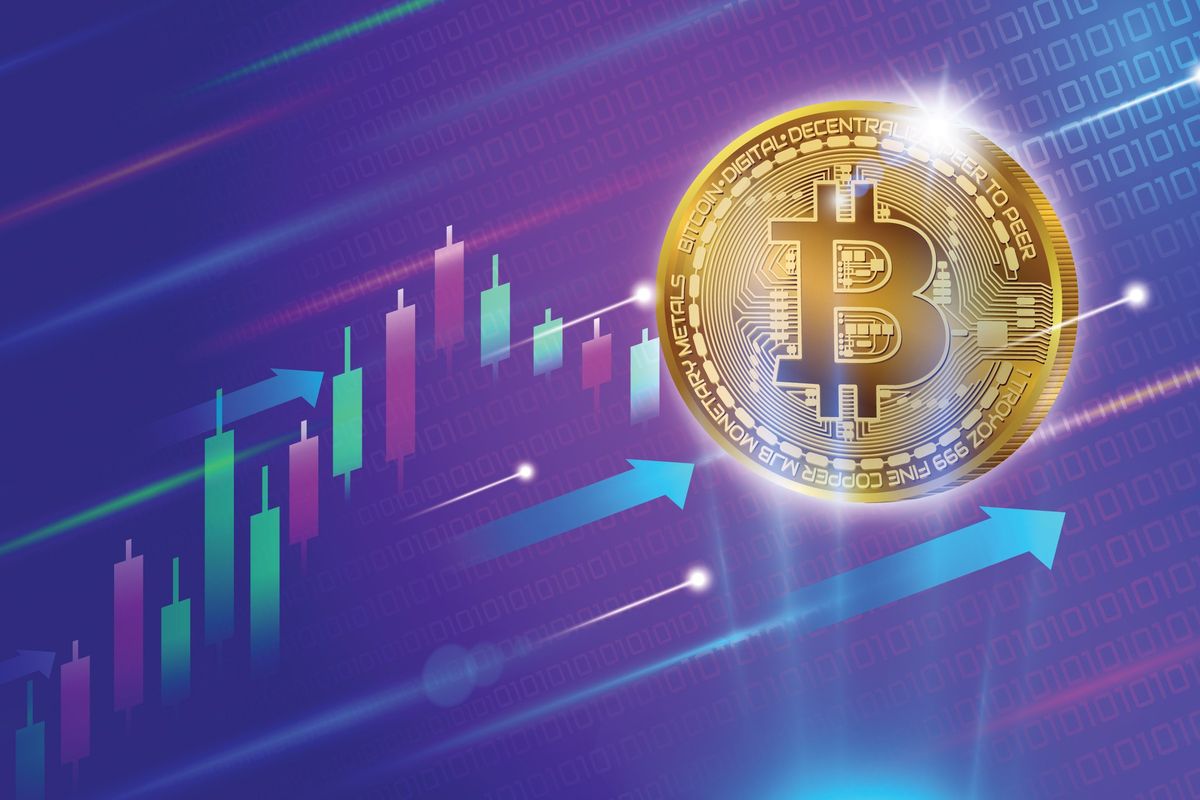 bitcoin with upward-trending stock chart