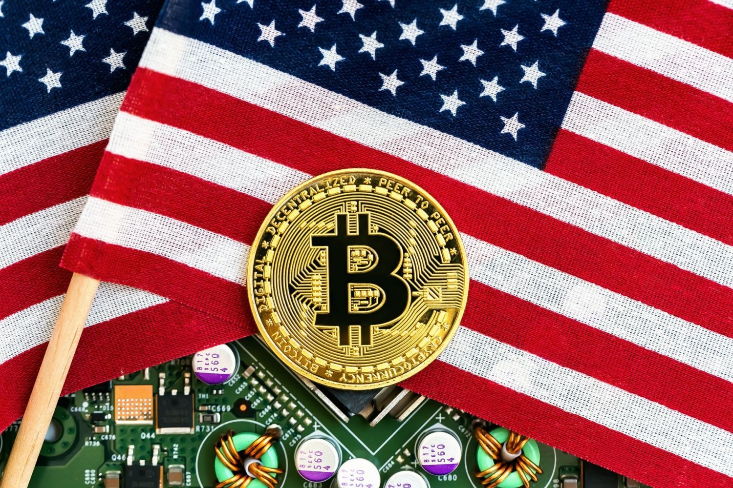 Bitcoin with US flags.