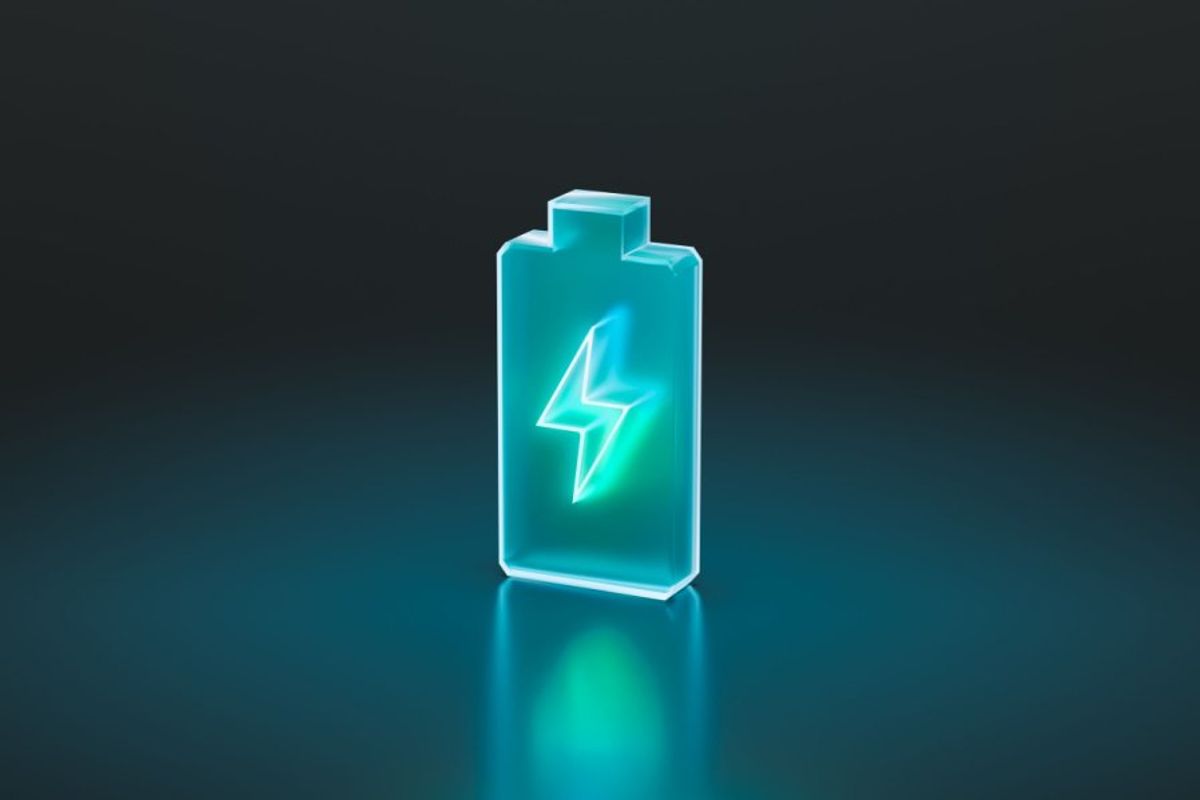 blue and green battery graphic with electricity symbol