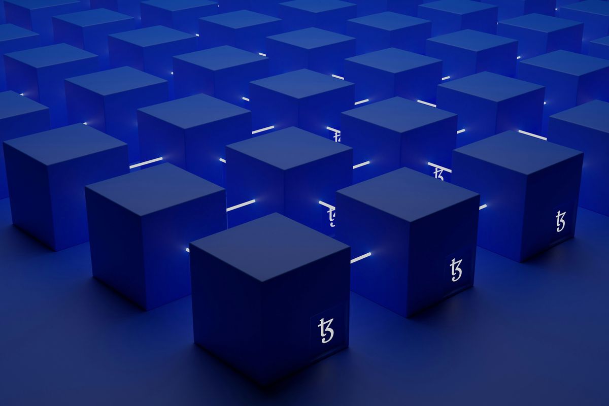 Blue cubes with illuminated edges and symbols, arranged in a geometric pattern.