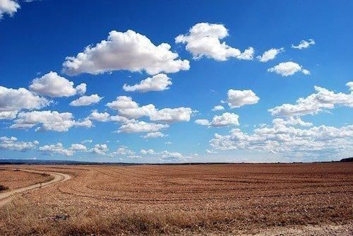 blue sky with clouds over a grain field