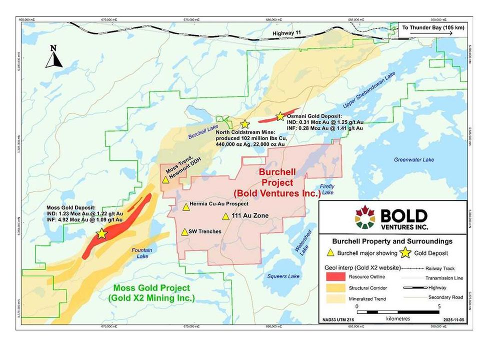 Bold Ventures Burchell Property Major Showings and Land Position