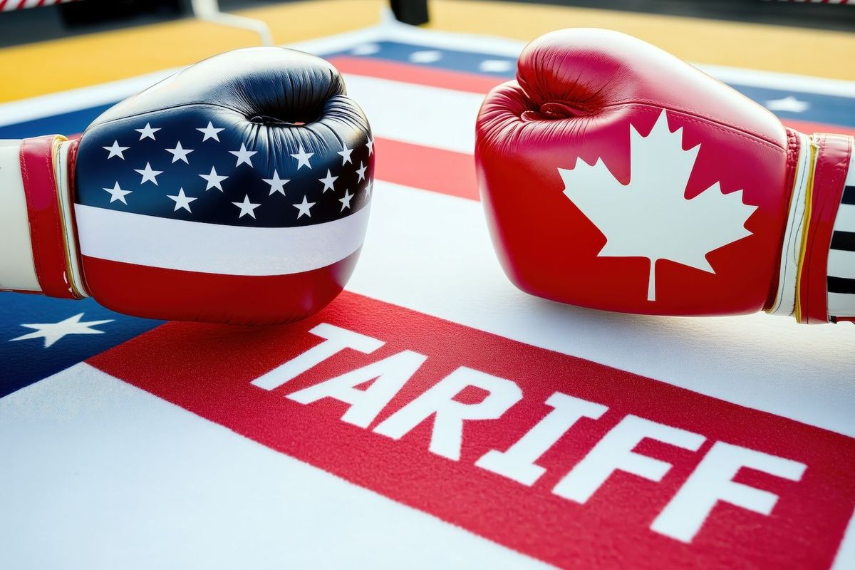 Boxing gloves with US and Canadian flags.