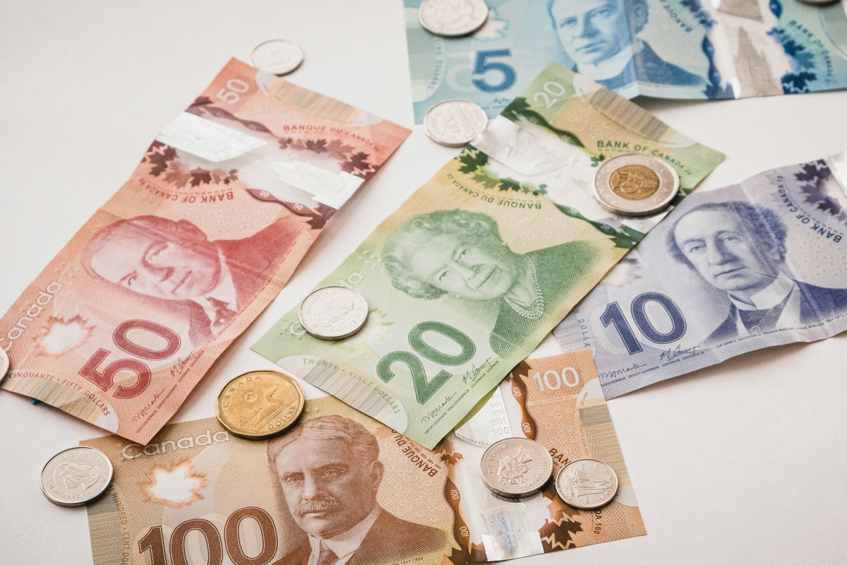 Canadian bills and coins.