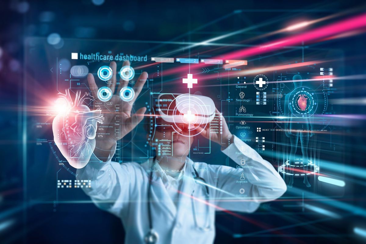 Cardiologist wearing virtual reality glasses.