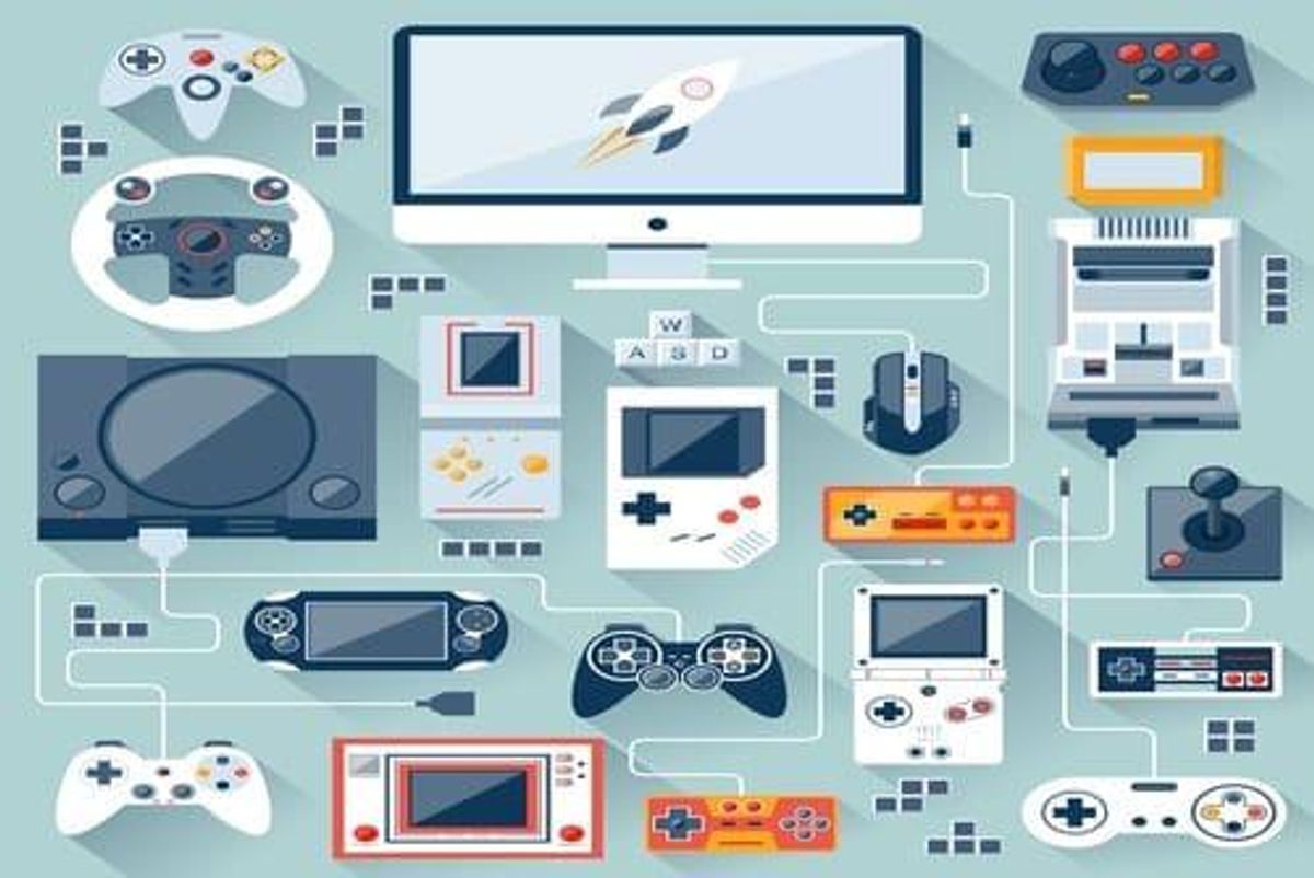 cartoon drawings of video game equipment