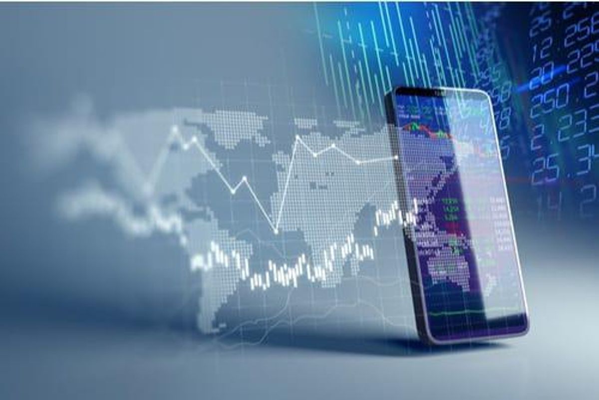cell phone with trading charts