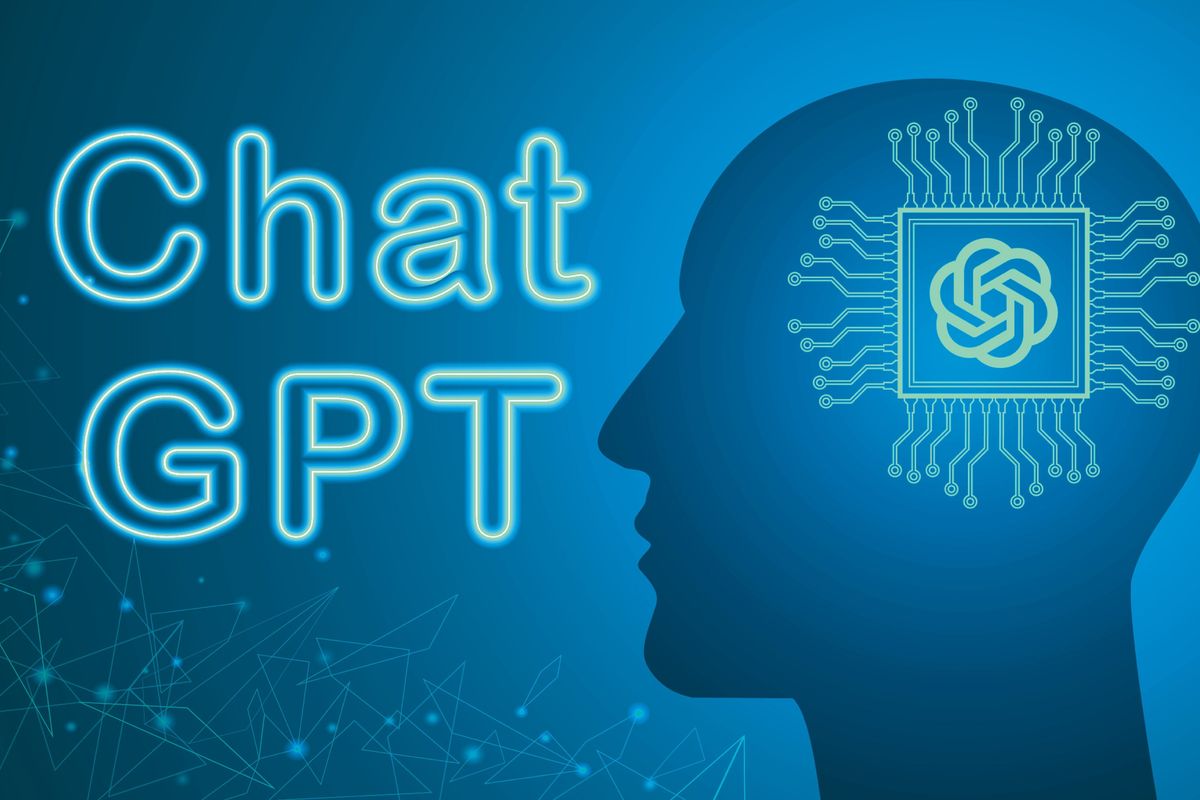 ChatGPT logo overlayed on human profile.