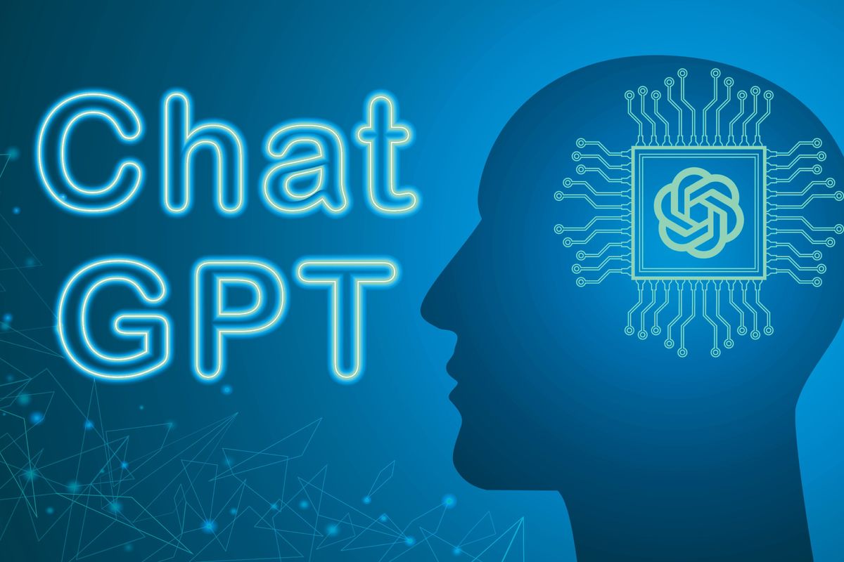 ChatGPT logo overlayed on top of human profile. 