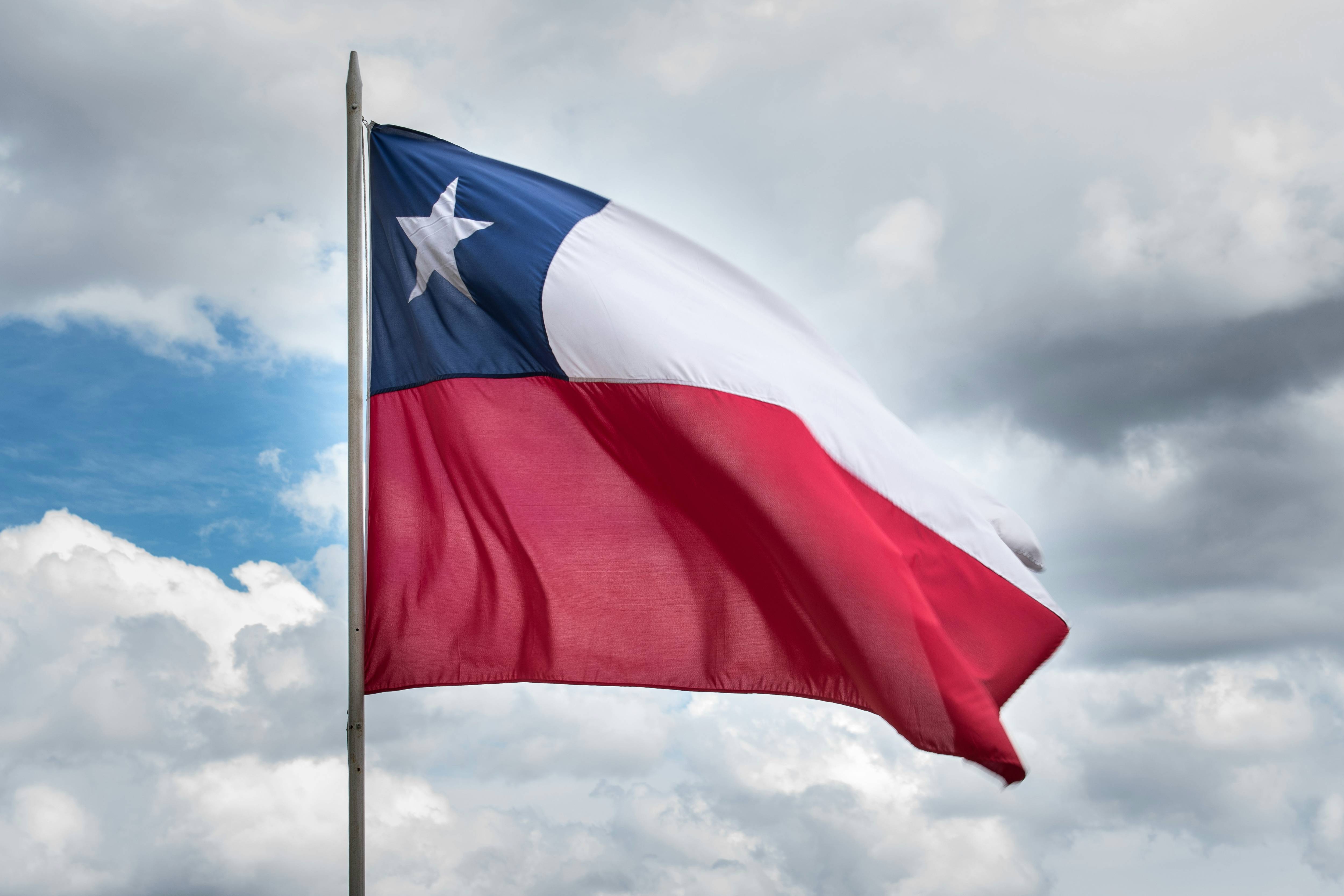 Chilean flag waves against a cloudy blue sky with a metallic pole.