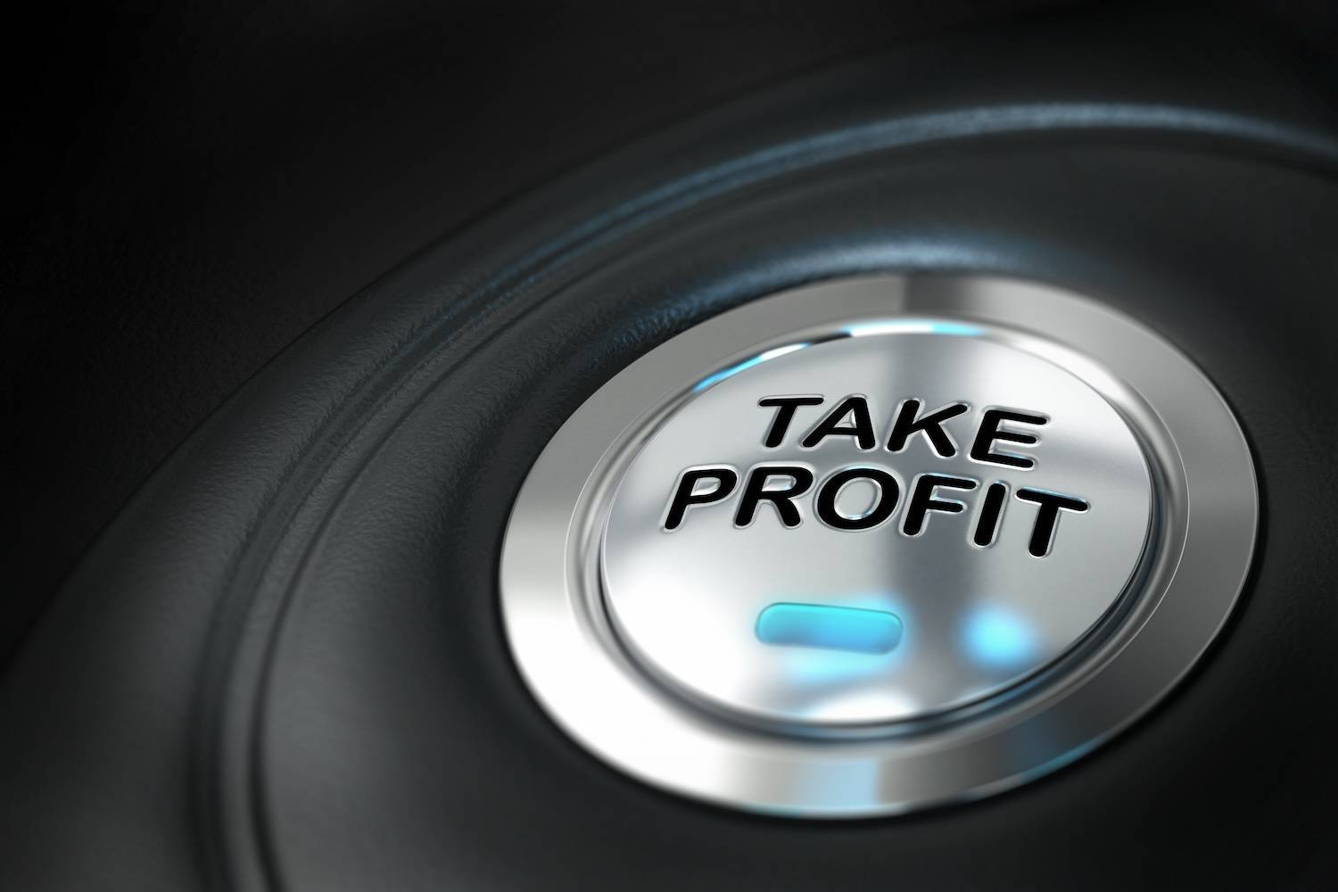 Chrome button labeled "take profit" with a blue glow.