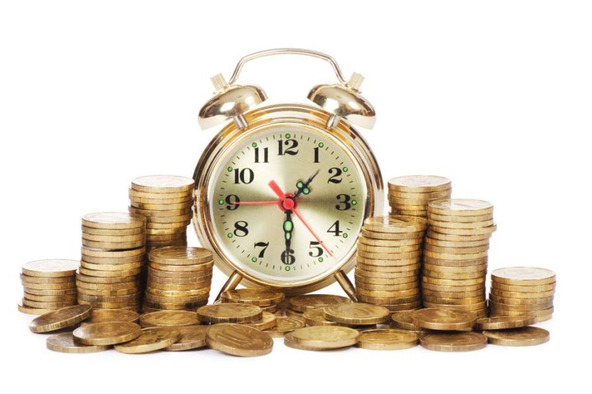 clock with gold coins