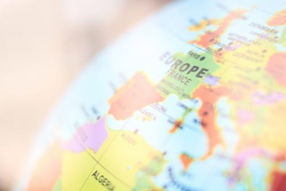 close up of a globe over france