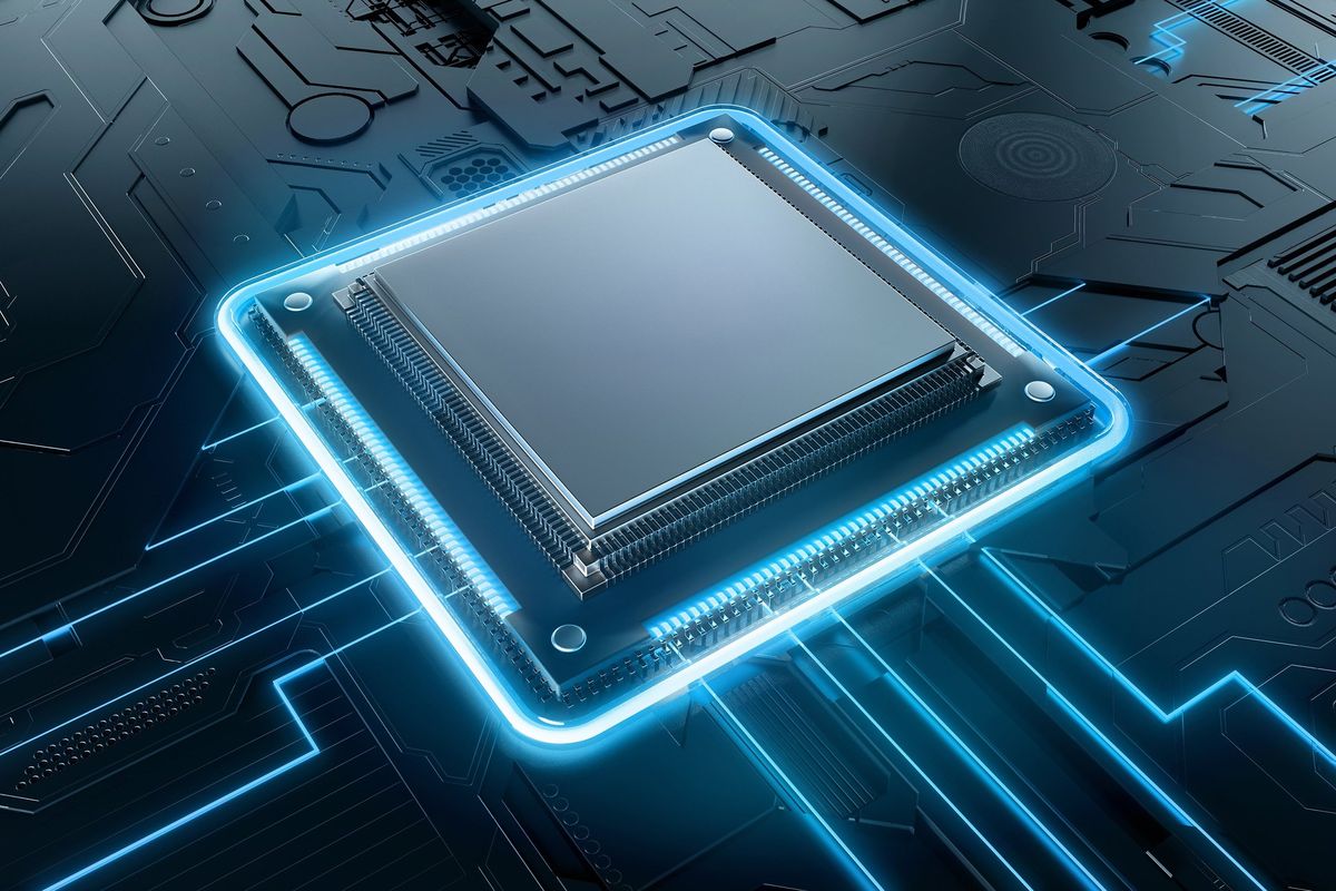 Close-up of a sem-conductor computer chip.